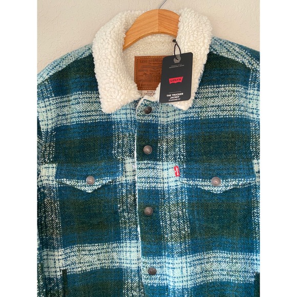 Levi's Trucker Jacket Sherpa Collar Plaid Size L - Picture 2 of 7